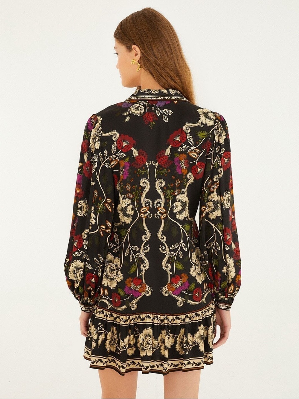 Farm Rio: Black Rococo Flowers Mini Dress - Picture 2 of 11